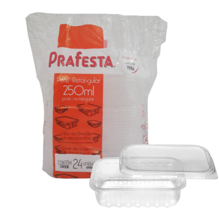 PRAFESTA - POTE 0250ML RETANGULAR C/TAMPA (8302) - CX.06X024UN