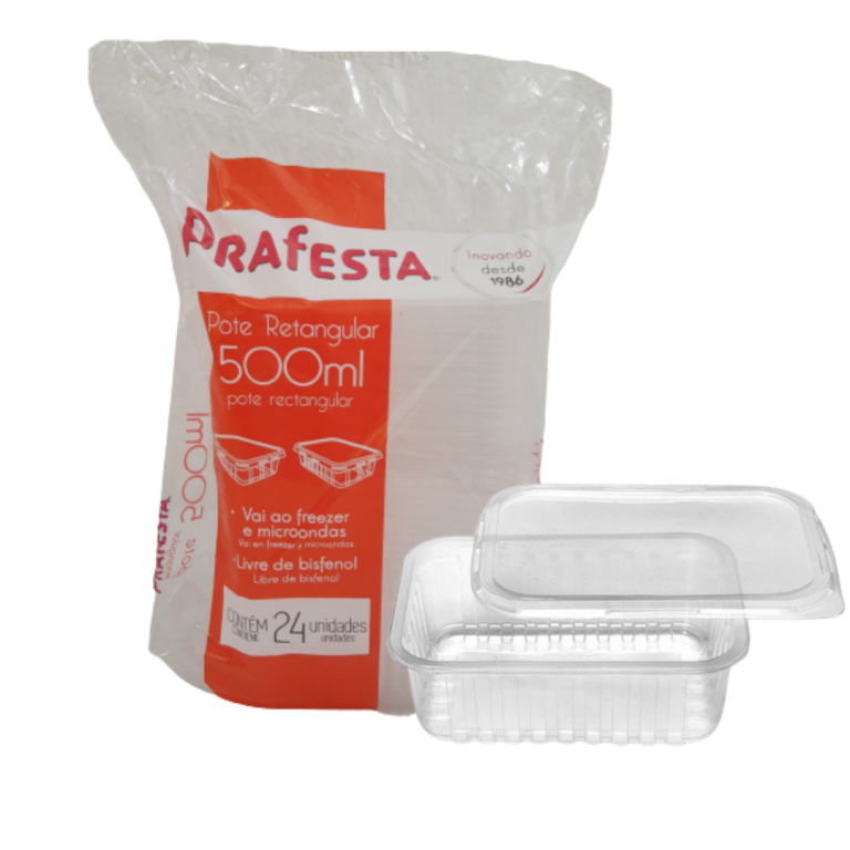 PRAFESTA - POTE 0500ML RETANGULAR C/TAMPA (8311) - CX.06X24UN