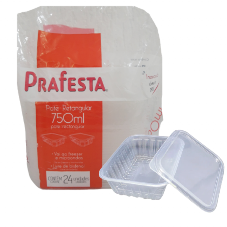 PRAFESTA - POTE 0750ML RETANGULAR C/TAMPA (8316) - CX.06X024UN