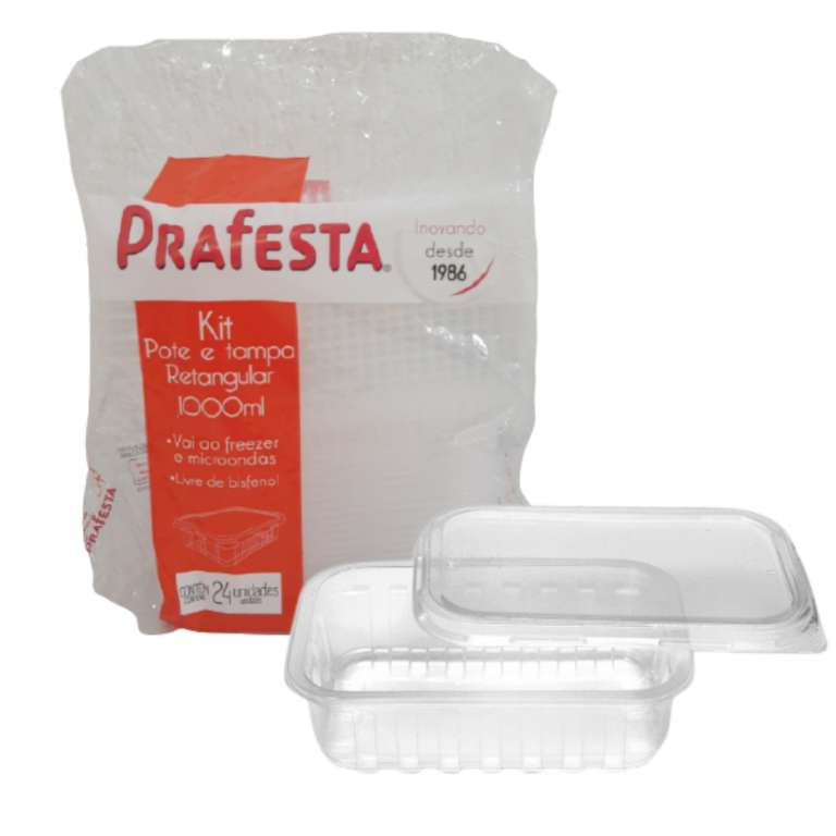 PRAFESTA - POTE 1000ML RETANGULAR C/TAMPA (8321) - CX.06X024UN