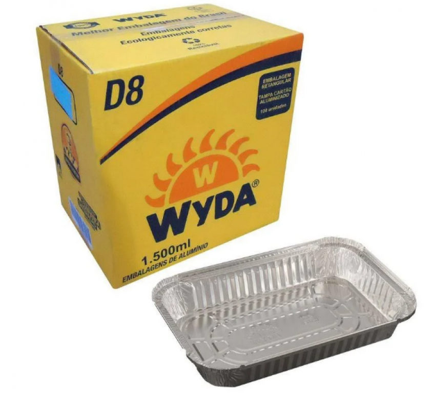 WYDA - BANDEJA ALUMINIO D8 1500 ML (275X185X48) - CX.100UN